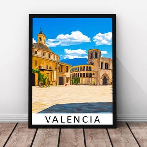 Valencia Travel Print – Valencia Framed Real Wood Poster, Valencia Cityscape Artwork, Spain Coastal Wall Art, Valencia Print