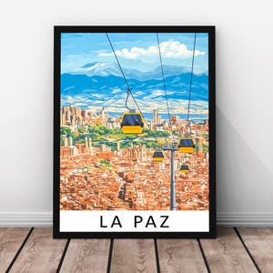 La Paz Travel Print – La Paz Framed Real Wood Poster, La Paz Cityscape Artwork, Bolivia Urban Wall Art, La Paz Print