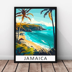 Jamaica Travel Print - Caribbean Wall Art, Tropical Island Poster, Montego Bay Illustration, Reggae Culture Decor, Beach Scene,Art Print