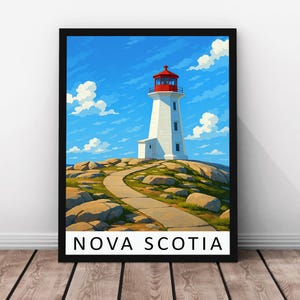 Nova Scotia Travel Print – Nova Scotia Framed Real Wood Poster, Canada Coastal Landscape Artwork, Maritime Wall Art, Nova Scotia Print