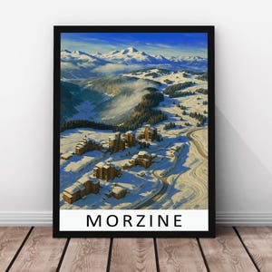 Morzine Travel Print – Morzine Framed Real Wood Poster, French Alps Ski Resort Artwork, Mountain Landscape Wall Art, Morzine Print