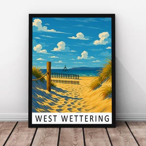 West Wittering Travel Print – West Wittering Framed Real Wood Poster, England Coastal Beach Artwork, Seaside Wall Art, West Wittering Print