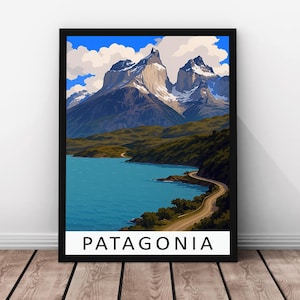 Patagonia Travel Print – Patagonia Framed Real Wood Poster, South America Mountain Artwork, Scenic Landscape Wall Art, Patagonia Print