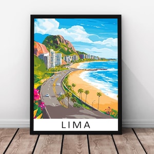 Lima Travel Print - Lima Framed Real Wood Poster, Lima Cityscape Artwork, Peru Wall Art, Lima Print