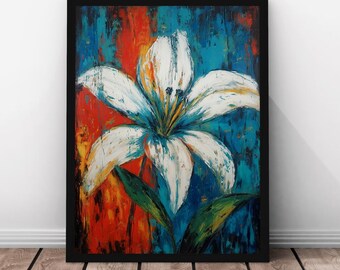White Lily Painting Bold Floral Art Print Expressionist Wall Art