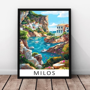 Milos Travel Print - Milos Framed Real Wood Poster, Milos Island Artwork, Greece Coastal Wall Art, Milos Print