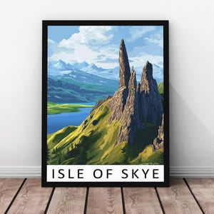 Isle of Skye Travel Print Vector Art  - Isle of Skye Framed Real Wood Poster, Isle of Skye Wall Art, Scottish, Paper Print