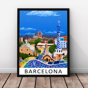 Barcelona Travel Print - Spain Wall Art, Catalonia Poster, Gaudi Architecture Decor, Spanish City Illustration, Europe Gift