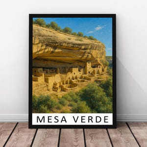 Stampa del Parco Nazionale di Mesa Verde - Poster in vero legno con cornice di Mesa Verde, opera d'arte di abitazioni rupestri, Colorado, stampa di Mesa Verde