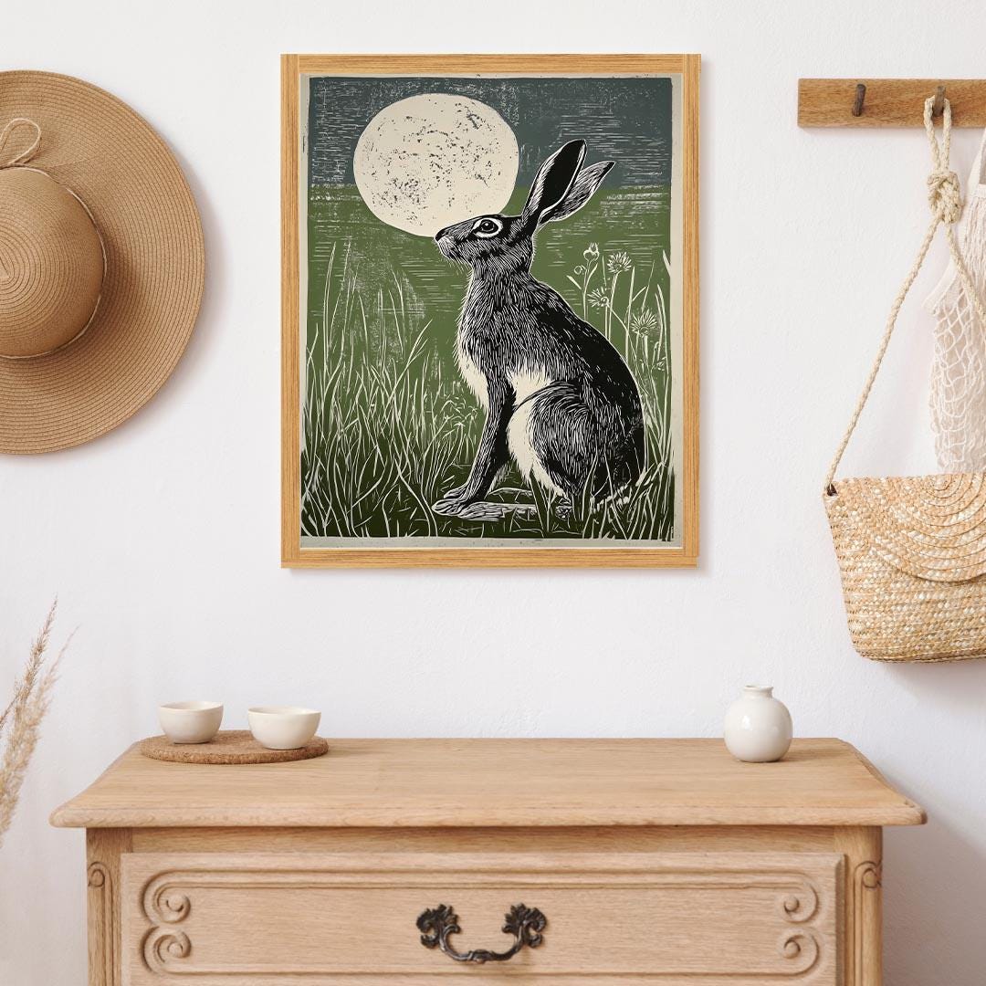 Hare Under Full Moon Art Print | Classic Wildlife Artwork | Atmospheric ...