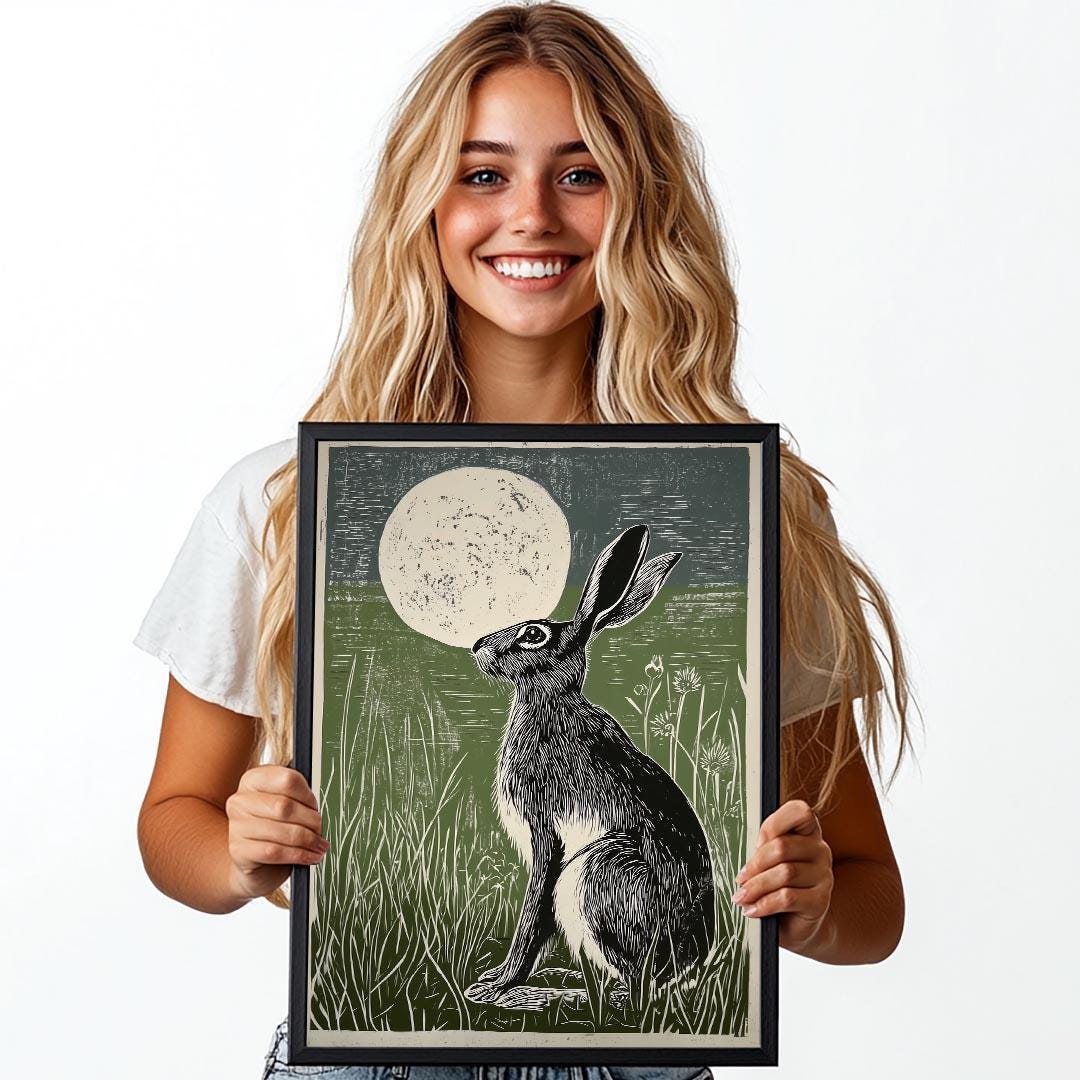 Hare Under Full Moon Art Print | Classic Wildlife Artwork | Atmospheric ...