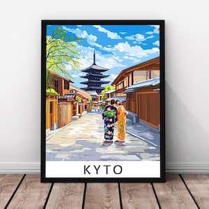Kyoto Travel Print – Kyoto Framed Real Wood Poster, Kyoto Temple Artwork, Japan Historic Wall Art, Kyoto Print