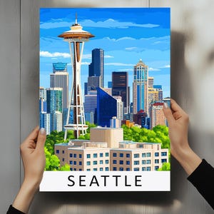 Poster di viaggio di Seattle, Washington – Poster da parete con skyline vintage e Space Needle, stampa del Pacifico nord-occidentale – Stampa di Seattle