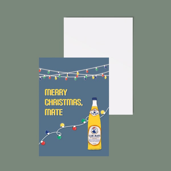 Digital Club Mate Christmas Card, Festive Greeting Card, Holiday Card, Unique Christmas Gift, Seasonal Stationery, XMas Mate Card