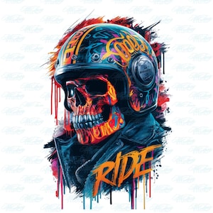 Rider Skull In Helmet Graphic for MotorBikers, Ride  Motorcycle PNG, Instant Download Sublimation for Bikers & Enthusiasts