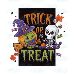 Truco o trato PNG, divertida calabaza esqueleto de Halloween, sublimación de temporada espeluznante, arte retro de garabatos para camisetas y manualidades