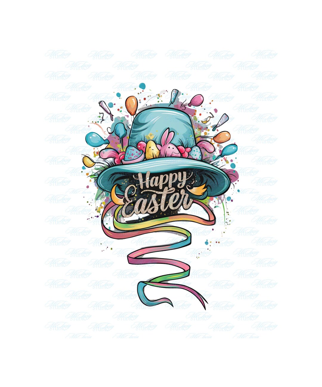 HAPPY Easter Hat PNG - Retro Bunny & Floral Spring Design, Trendy ...