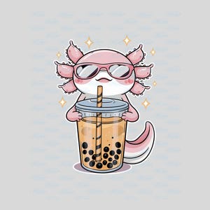 Rainbow Axolotl Boba Tea PNG Clipart: Pop Art Digital Download