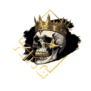 Calavera de rey con corona (PNG), Rey (PNG), Droga (PNG), Calavera de rey (PNG), Fiesta de cumpleaños (PNG), Descarga instantánea, Gráfico de sublimación (PNG)