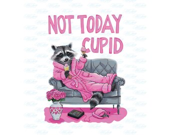 Not Today Cupid PNG | Snarky Raccoon Valentine's Day Graphic, Sarcastic & Sassy Humor Vday Sublimation Design