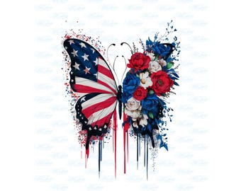 American Flag Butterfly PNG: 4th of July Floral Design (Digital Download)