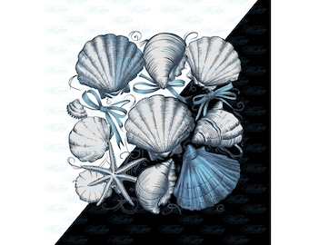 Kokette Muschel PNG: Retro Sommer Clipart für Küsten Designs (Digitaler Download