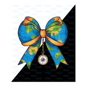 Weltkarte Coquette Bow Png, Zeit zu Reisen | Reisen & Urlaub Silhouette für Sublimation | Sofort Download für Summer Holidays Decor