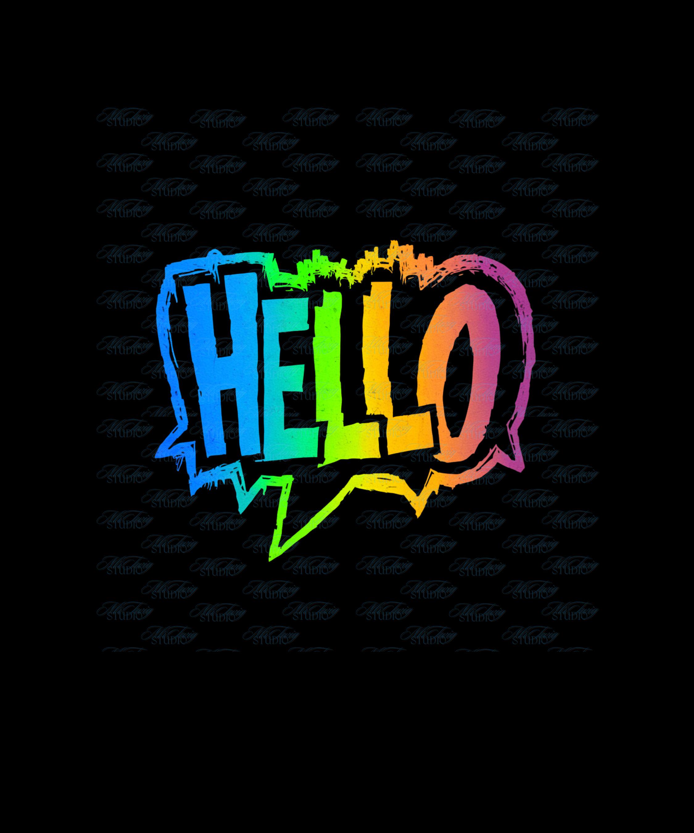 Hello PNG, Vibrant Hello Graphic for Sublimation & Instant Print, Colorful Greetings Design, Digital Download Art