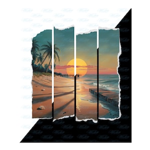 Tropical Beach Sunset PNG, Palm Tree Ocean View Clipart, Relaxing Summer Scene, Vintage Island Landscape, Sublimation & T-Shirt Design