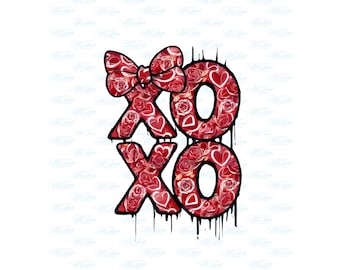 PNG a cuadros retro XOXO: linda camiseta coqueta para el día de San Valentín, diseño universitario moderno, perfecto para el día de San Valentín, transferencia DTF con lazo
