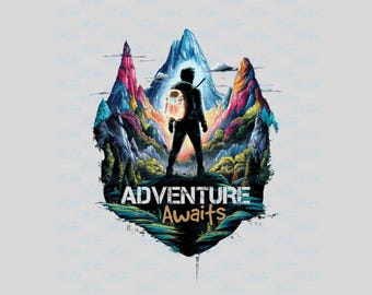Adventure Awaits PNG: Vintage Hiking Sublimation (Digital Download)