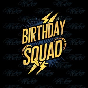 Esquadrão de Aniversário PNG, Gráfico de Sublimação de Letras Douradas, Download Instantâneo, Decorações de Festa de Aniversário, Design Digital