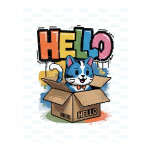 Hello PNG Pixel Cat Clipart | Uroczy zwierzak w tekturowym pudełku Ilustracja do majsterkowania, naklejek i nadruków na koszulkach