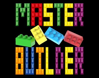 Master Builder PNG Builder Kids Building Blocks Bricks Toys PNG Sublimation Graphic Digital Download