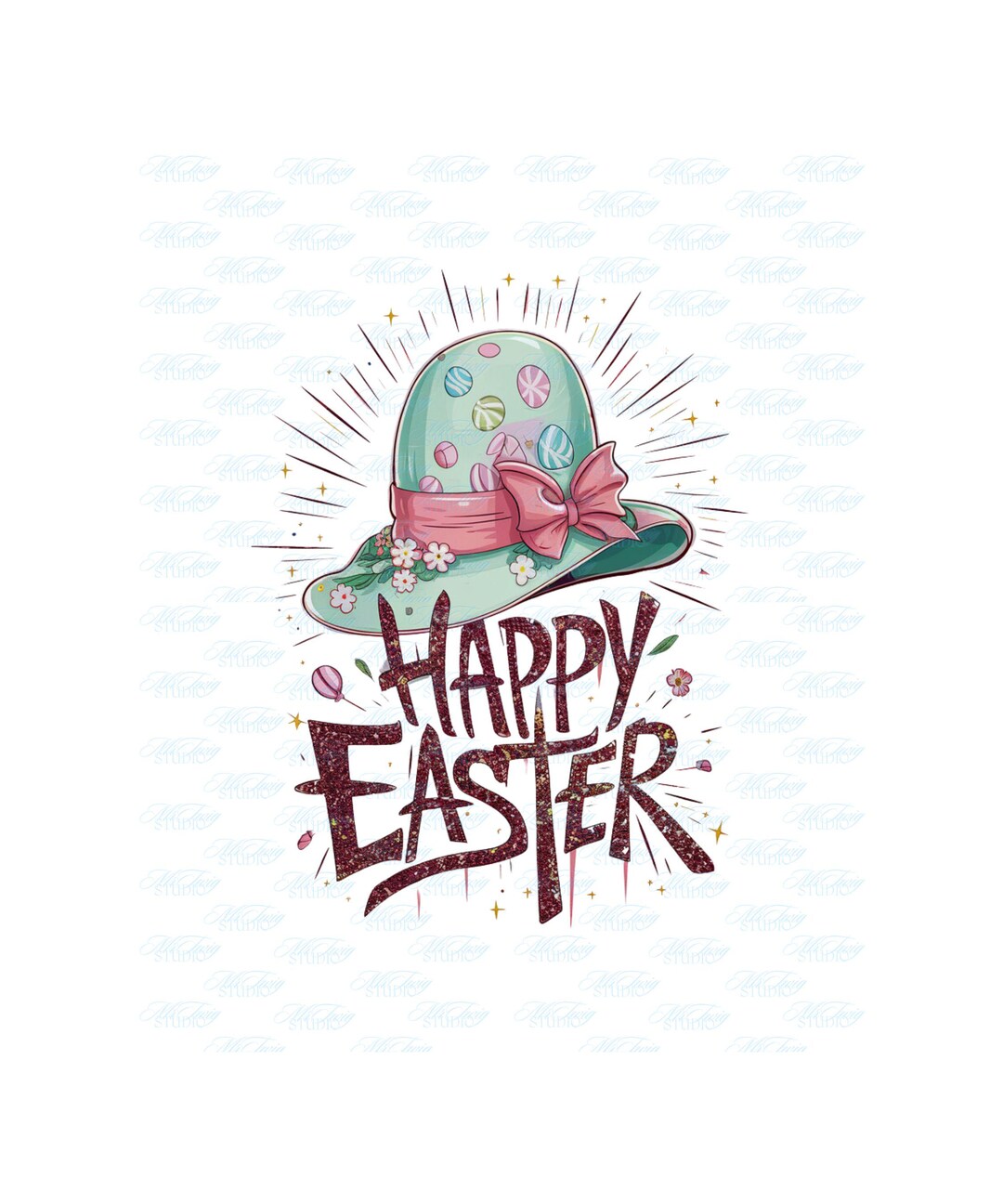 Happy Easter Hat PNG - Retro Bunny & Floral Spring Design, Trendy ...