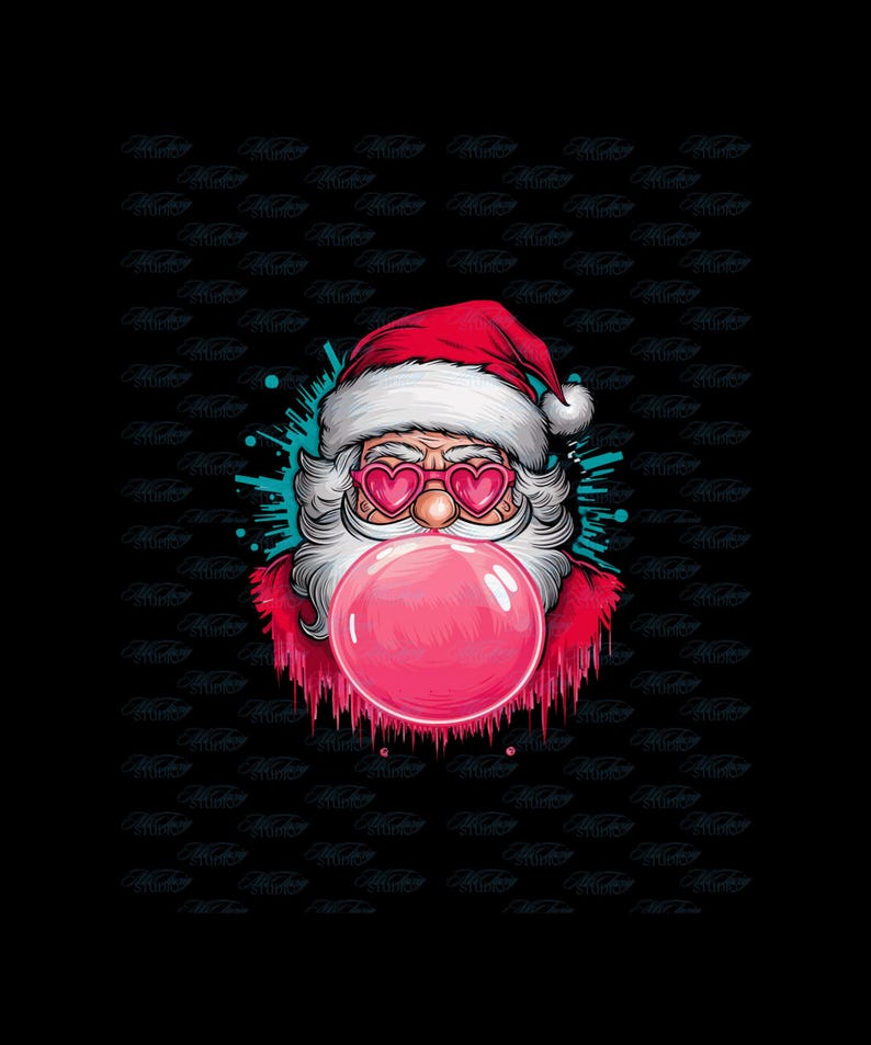 Santa Blowing Bubble Png | Cute Pink Christmas Santa With Sunglasses ...