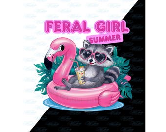 Funny Raccoon Shirt Design | Feral Girl Summer Beach Tee Sublimation PNG Graphic for Women