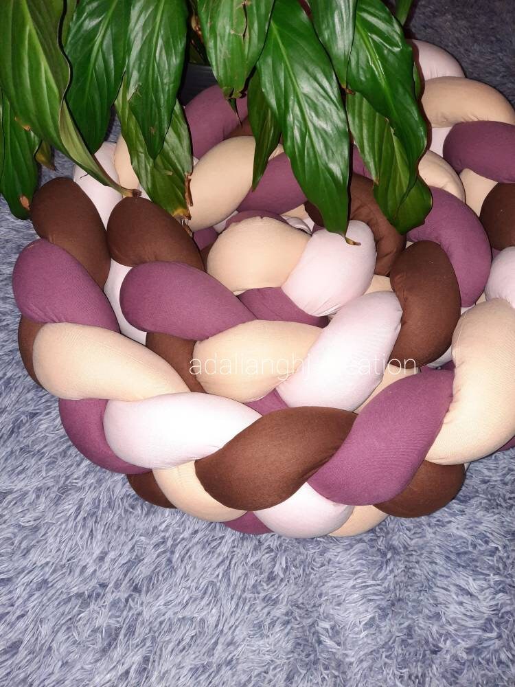 Tresse de Lit 4 Brins Bois Rose, Marron, Rose et Lin avec Attache