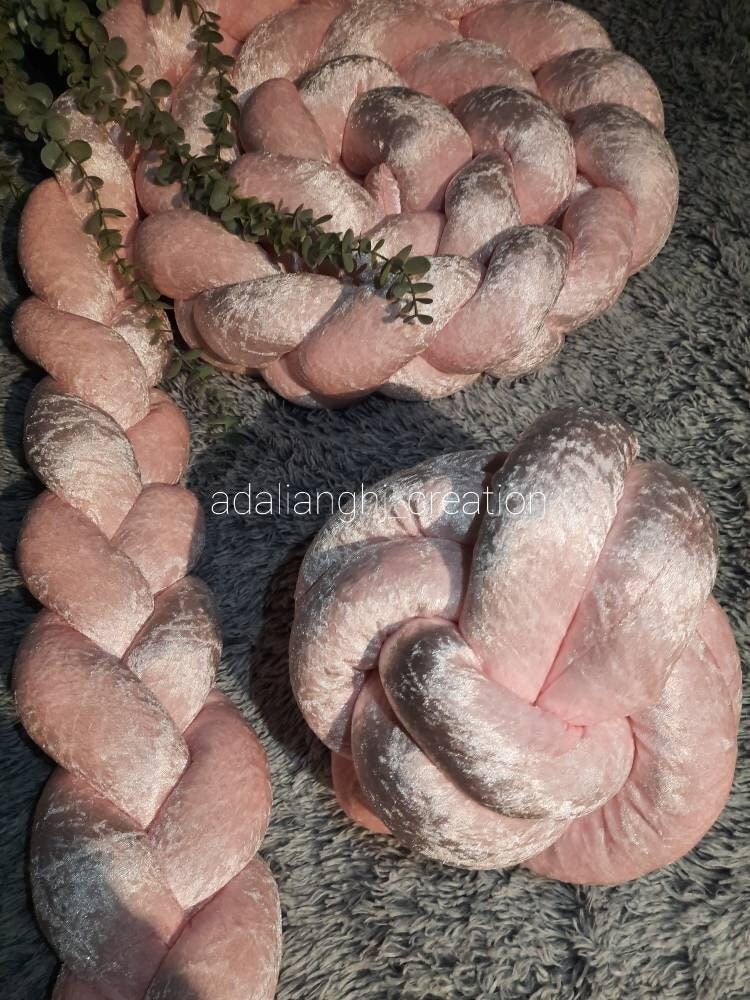 Tresse de Lit 3 Brins en Velours Brillant Rose avec Attaches