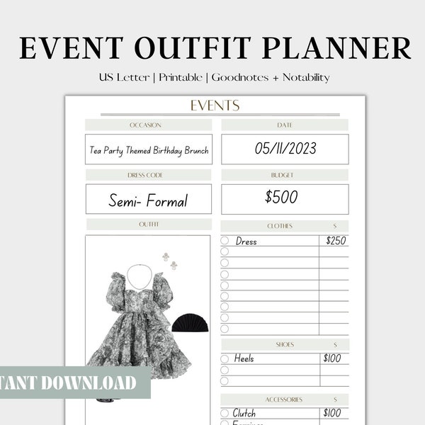 Event Outfit Planner | Digital and Printable Template | Outfit Planner | Formal Event Planner | Outfit Budget Planner