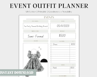 Event Outfit Planner | Digital and Printable Template | Outfit Planner | Formal Event Planner | Outfit Budget Planner