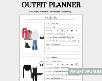 Outfit Planner | Wardrobe Planner | Digital and Printable Templates | Capsule Wardrobe | Goodnotes + Notability | Printable + Customizable