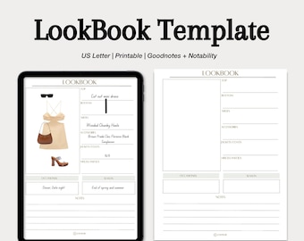 Vertical LookBook Template | Capsule Wardrobe | Outfit Planner | Goodnotes 5, Notability, etc. | Printable Lookbook | Customizable Planner