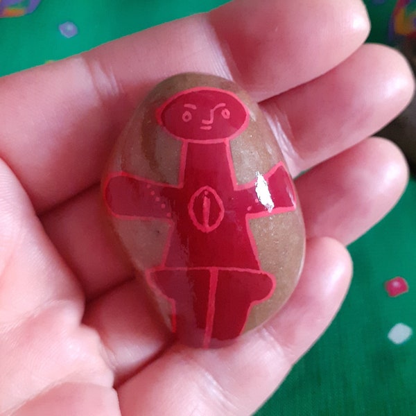 Hand Painted Red CHALCOLITHIC CYPRIOT SQUATTING Goddess Altar Stone Amulet Charm Talisman Pagan Witchcraft + Gift Bag