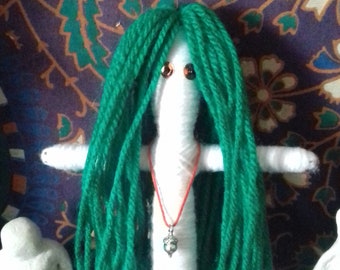 HANDMADE TRADITIONAL DOOFAH Household Guardian Charm Altar Doll With Green Hair Irish Colours Folk Witchcraft Pagan