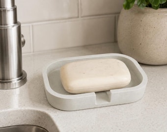 Concrete Soap Dish | Modern Soap Saver Tray | Handmade Cement Soap Holder | Minimalist Bathroom Decor | Kitchen Sink Soap Tray