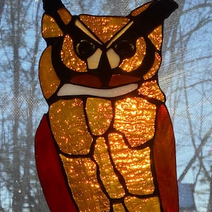Great Horned Owl stained glass sun catcher