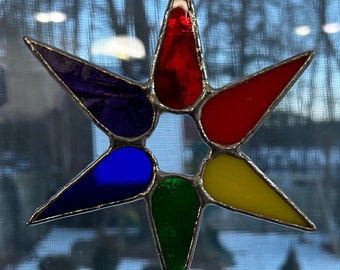 6 Color Rainbow Star stained glass sun catcher