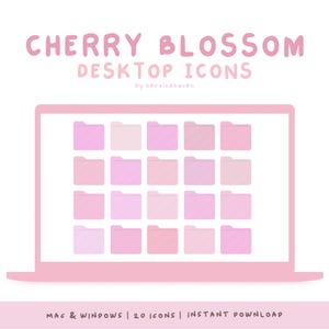 Iconos de carpeta de escritorio de flores de cerezo / Sakura, estética rosa suave para chicas / 20 PNG e ICO para Windows y Mac