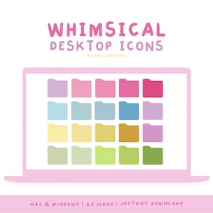 Iconos de carpetas de escritorio originales y divertidos / Estética colorida / 20 archivos PNG e ICO para Windows y Mac
